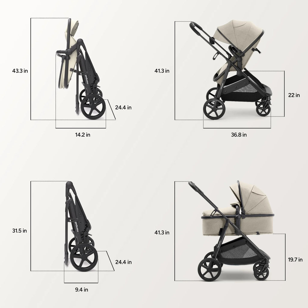 Wiz 2-In-1 Baby Stroller with Bassinet Mode, Reversible Seat and Large Canopy, Khaki, 22.3LB, Unisex